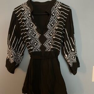 Black and White Embroidered Blouse